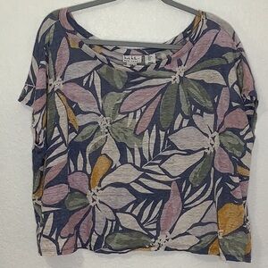 NICOLE MILLER Women’s Linen Floral Print Cropped T-shirt Size Large